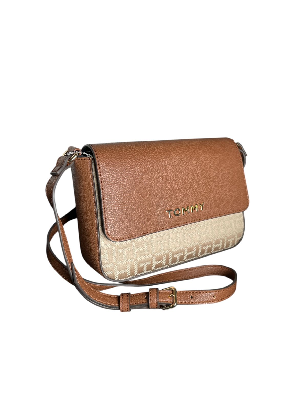 Bolsa Crossbody Tommy Hilfiger Café con Monograma Beige