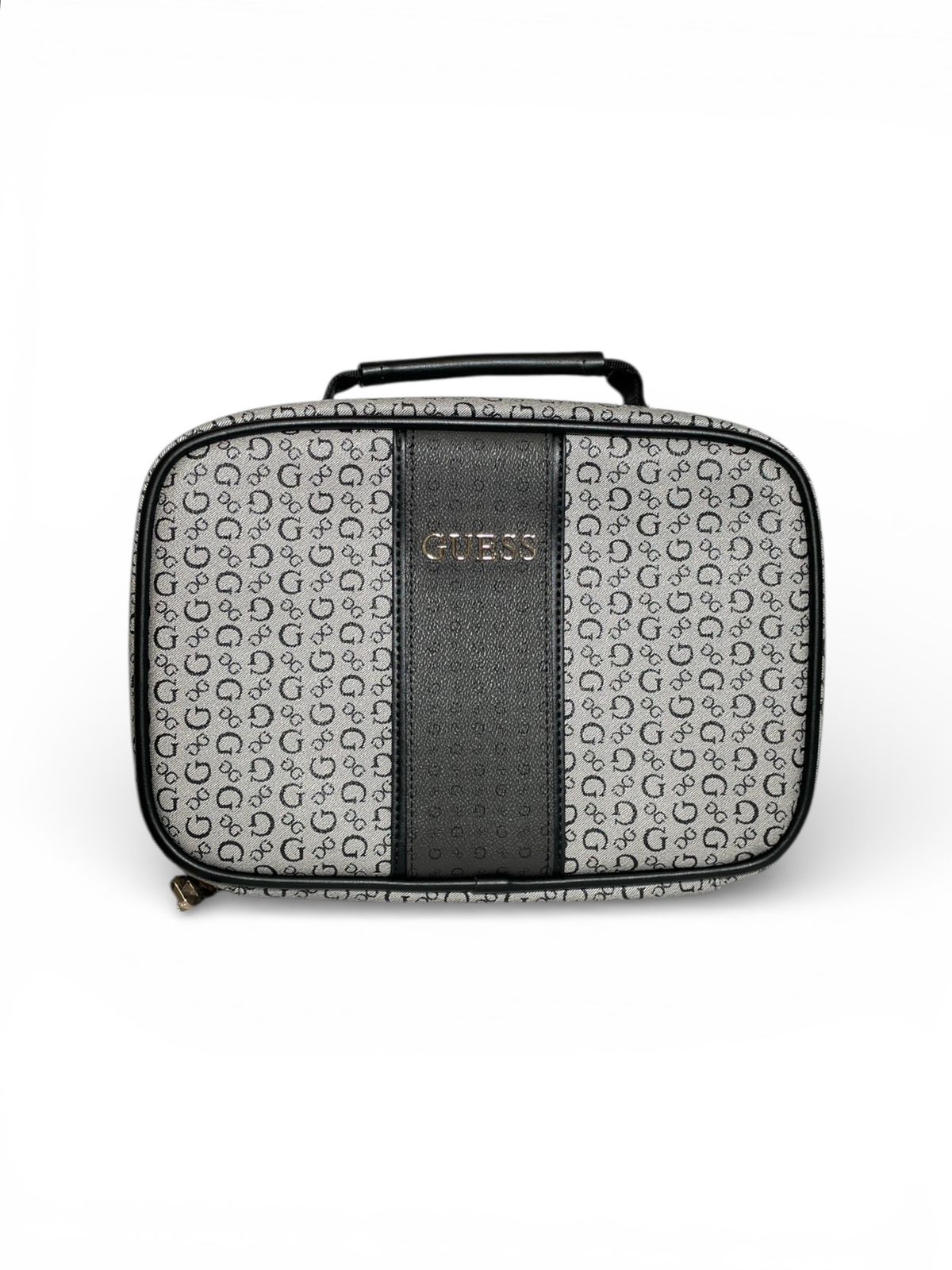 Neceser GUESS Original Gris Monograma con Franja Negra – Cosmetiquera